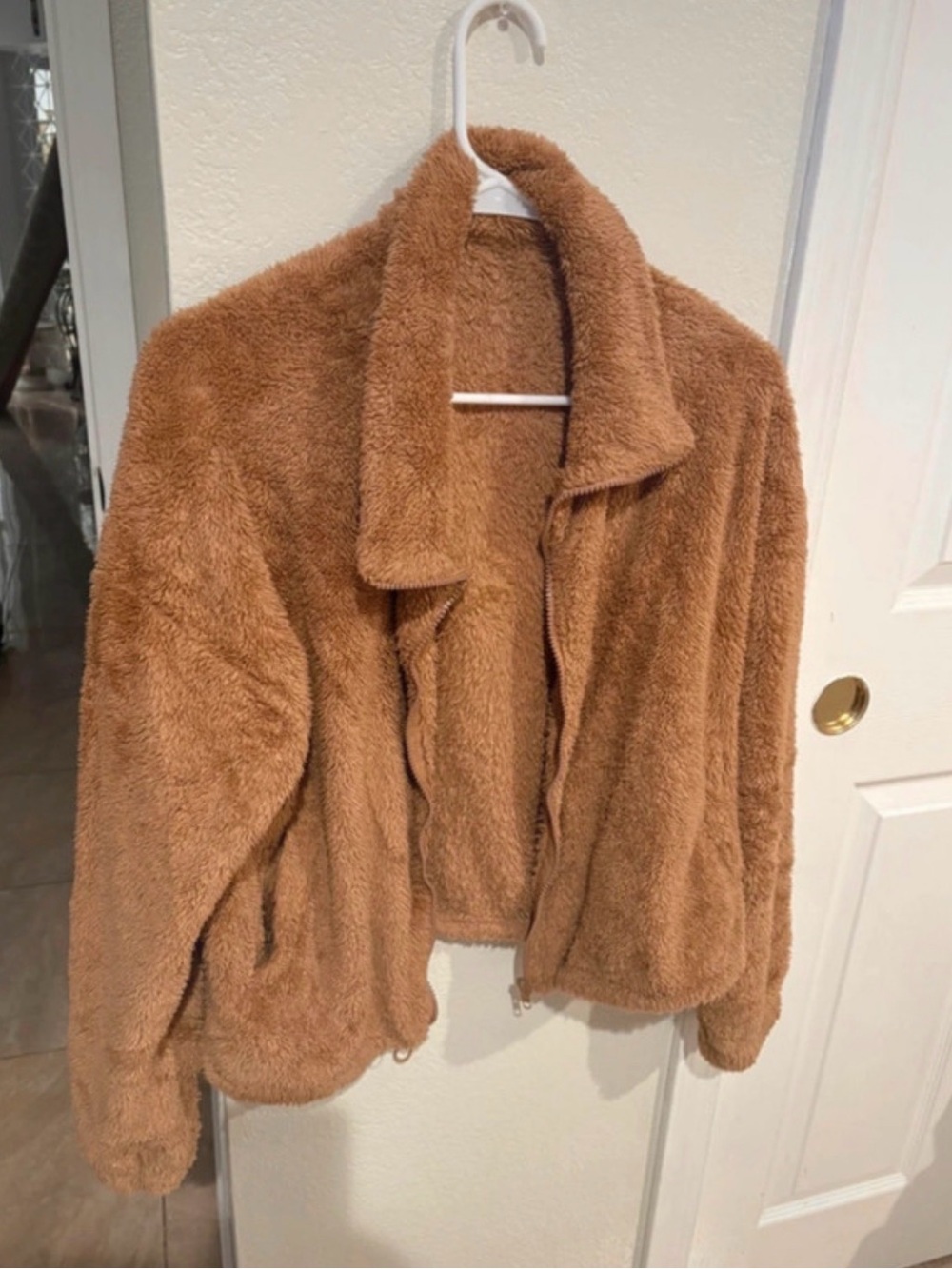 SHEIN Women's Plush Faux Sherpa Jacket in Camel Brown